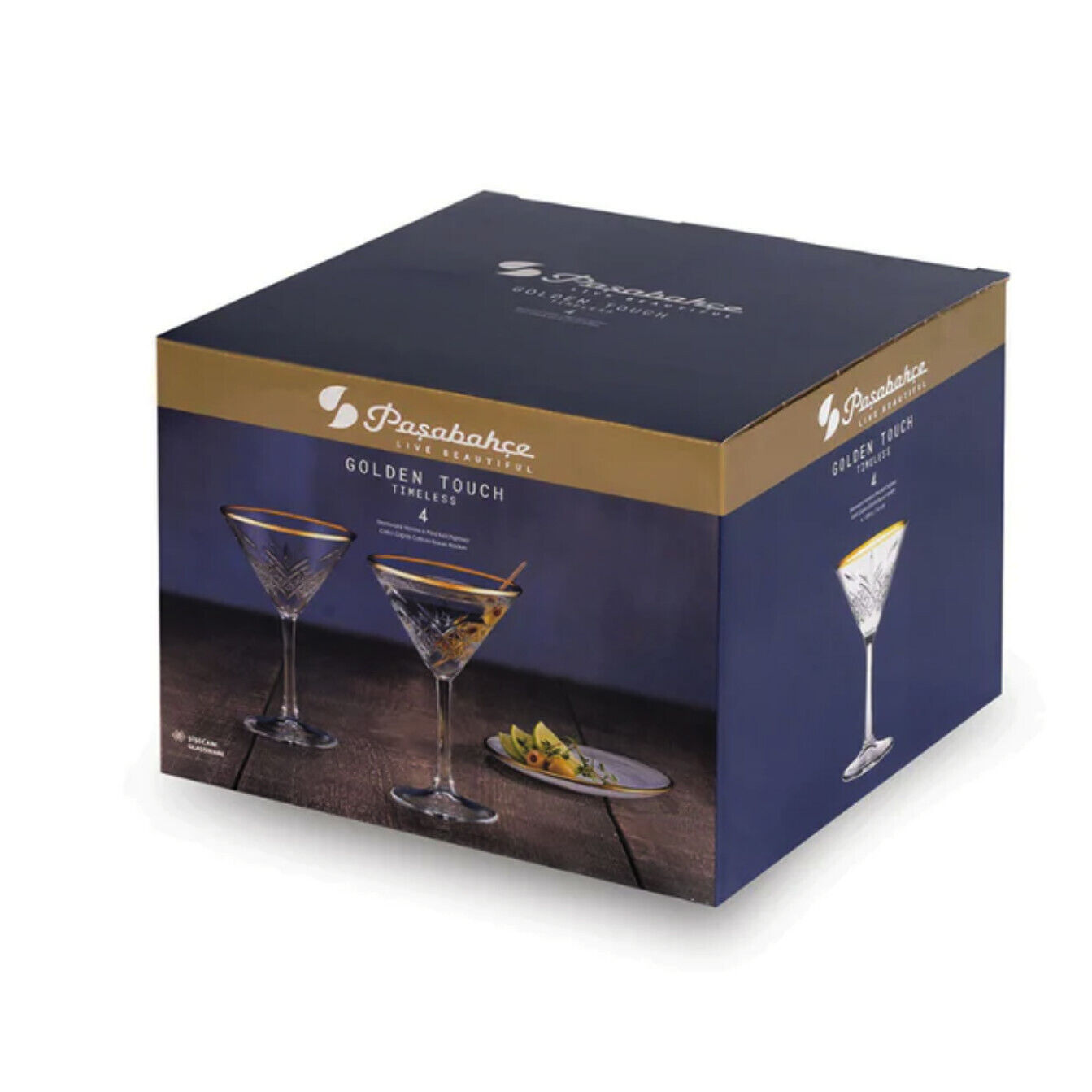 4x Pasabahce 440328 Timeless Cocktailglas Martinischale 230 ml, transparent/gold