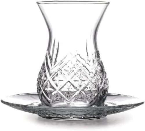 Pasabahce Timeless Teeglas Set 12 Teilig mit Untertassen 132ml aus Glas